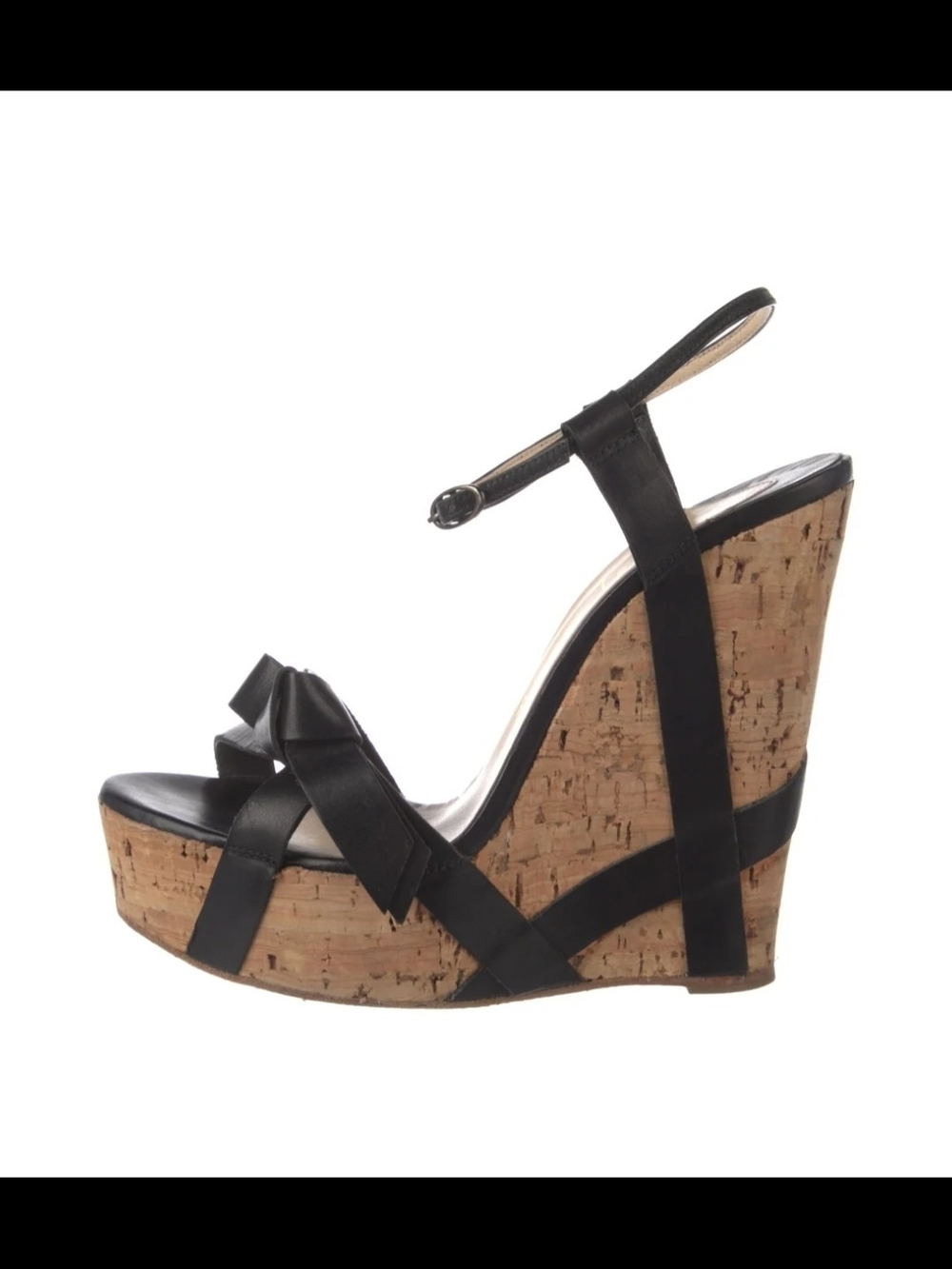 ❤️ Christian Louboutin ❤️Black Cork Platform Wedge Sandals RED BOTTOM